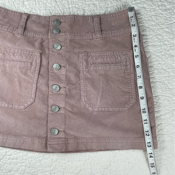 🔥Free People Corduroy Mini Skirt Pink Full Button Front Size 27 - Picture 11 of 11